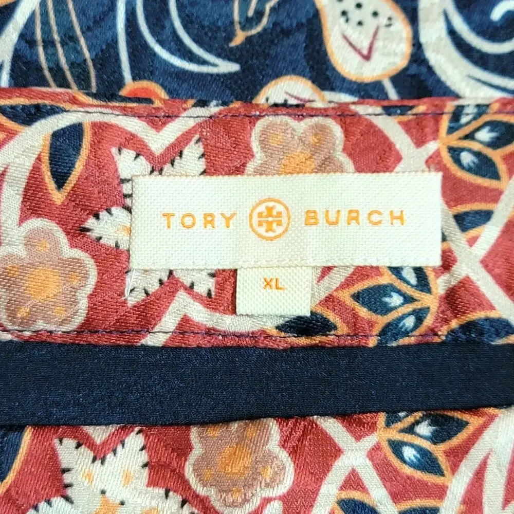 Tory Burch Floral Mini Skirt Blue Red Cotton Blend Pockets XL Resort